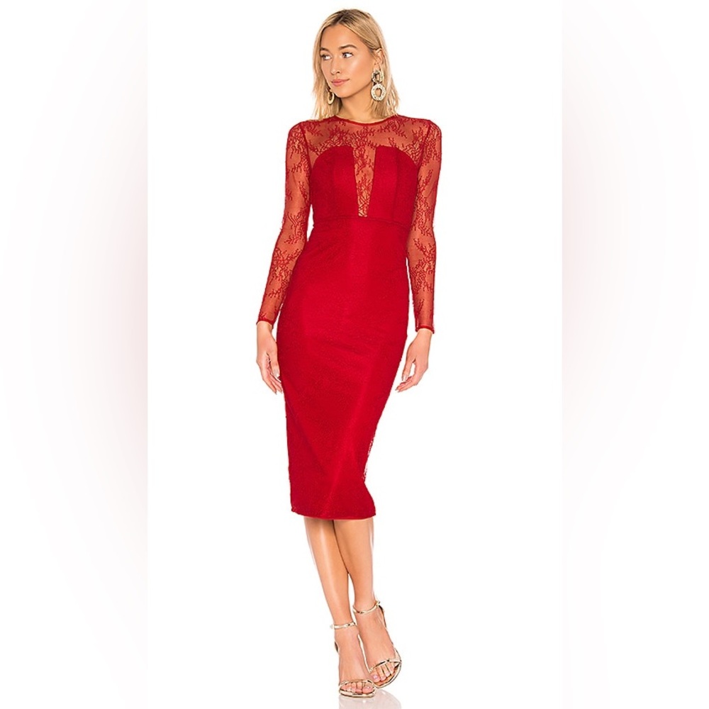 REVOLVE Red Lace Midi Dress